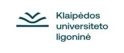 Logo of Klaipėda University Hospital (Klaipėdos universitetinė ligoninė) with teal abstract lines.