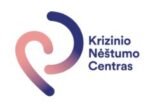Logo for Krizinio Nėštumo Centras with an abstract heart-shaped loop in pink and purple and the name beside it.