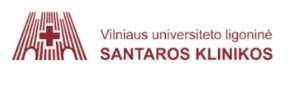 Logo of Vilniaus universiteto ligoninė Santaros klinikos (red emblem to the left, text to the right)