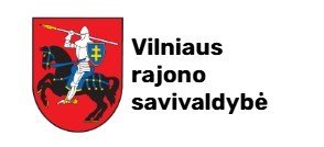 Coat of arms of Vilnius district municipality on a red shield, shown next to the text 'Vilniaus rajono savivaldybė'.