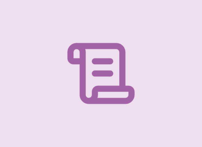 Purple memo/document icon with two text lines on a light lavender background