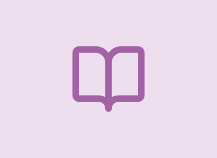 Purple open-book icon centered on a light lavender background.