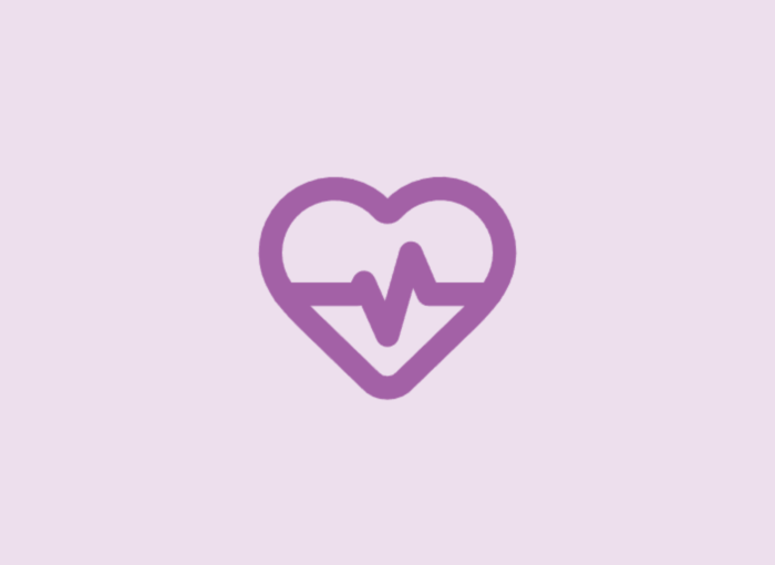 Purple heart icon with a heartbeat (ECG) line across it on a lavender background, representing health/fitness.