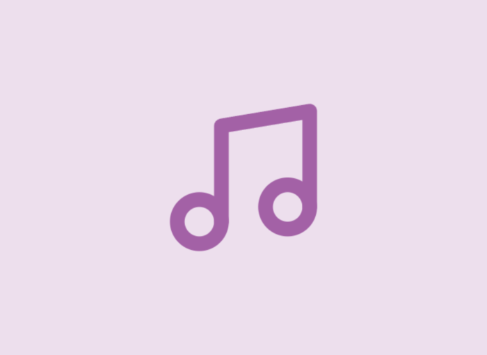 Purple musical eighth note on a light lavender background, decorative icon for music.