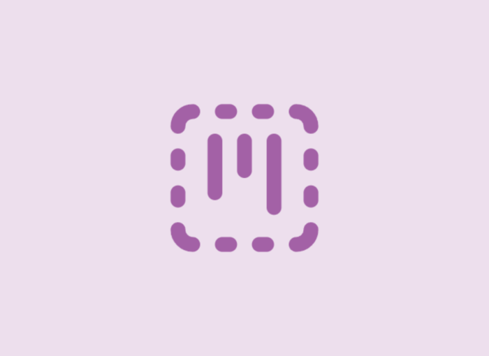 Rounded-square logo made of purple rounded dots with three vertical bars inside on a pale lavender background.