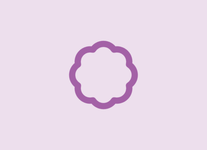 Purple scalloped circular ring centered on a pale lavender background (decorative logo)