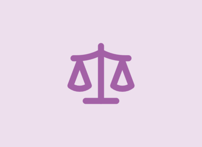Scales of justice icon centered on a light purple background, symbolizing fairness and law.