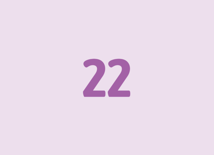 Twenty-two in bold purple on a pale lavender background.