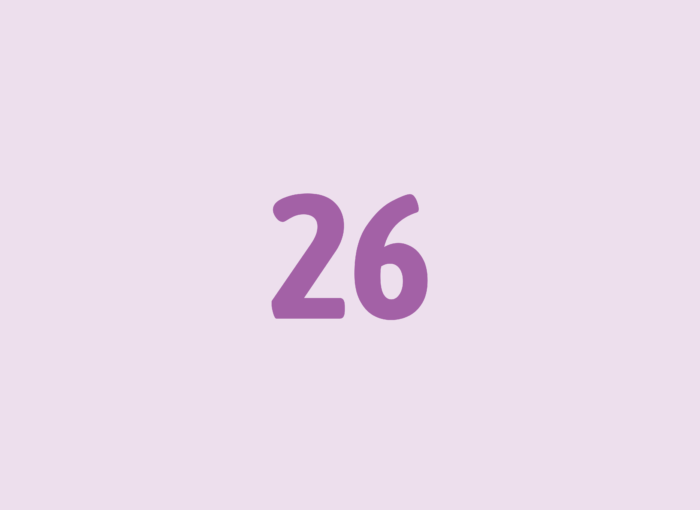 The number 26 in bold purple on a pale pink background