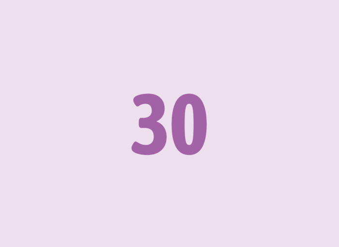 Large purple number 30 centered on a pale pink background