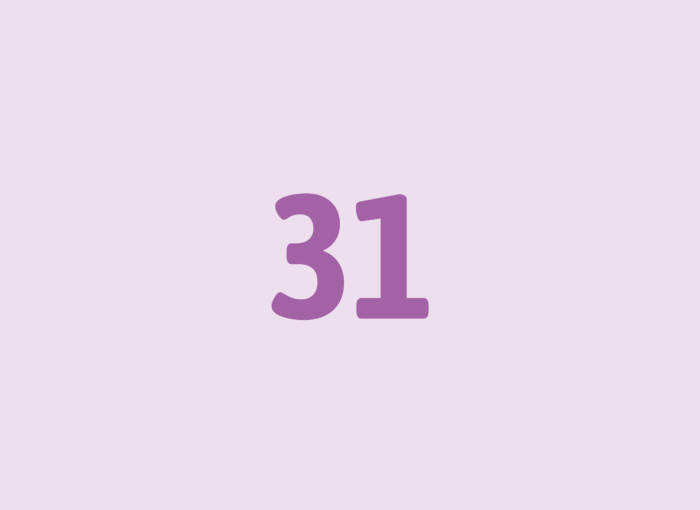 Large bold purple 31 centered on a pale pink background