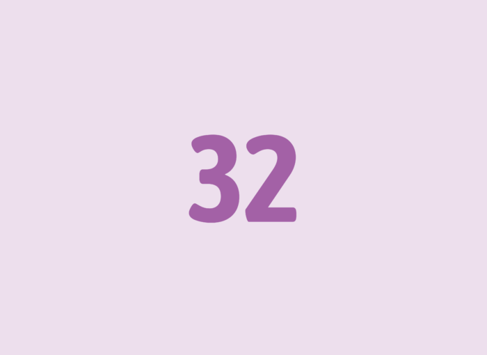 Large purple numeral 32 centered on a pale lilac background (decorative/informational).