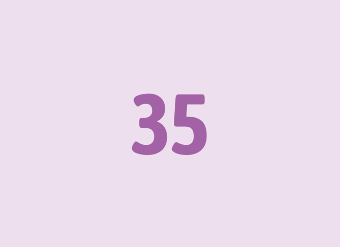 Purple number 35 centered on a pale lavender background, bold and large.