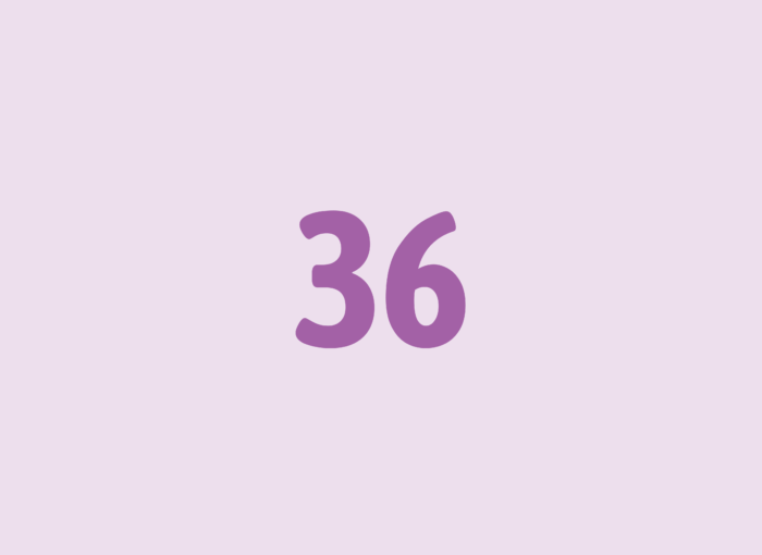 Large bold purple number 36 on a pale lavender background.