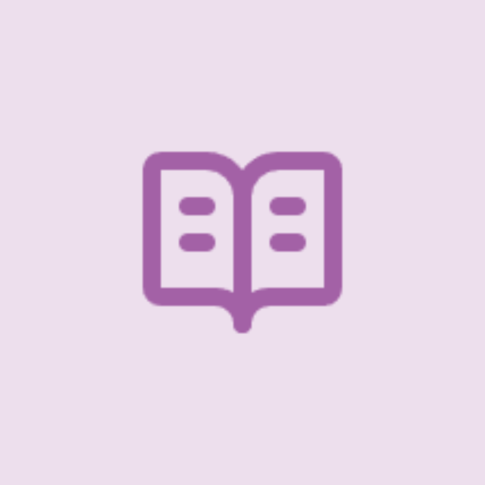 Abstract logo: two connected purple rounded squares with inner dots, resembling a domino on a light pink background