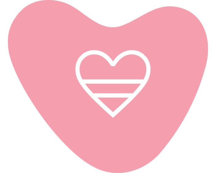 Pink abstract heart shape with a smaller white outlined heart in the center