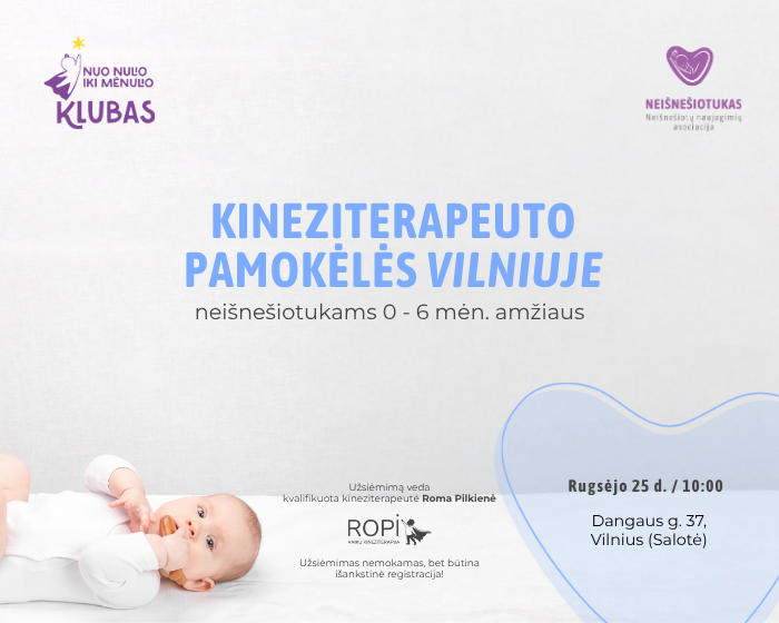 Kineziterapeuto pamokėlės neišnešiotukams nuo 0 iki 6 mėn. Vilniuje – 2026 m. rugsėjo 25 d.